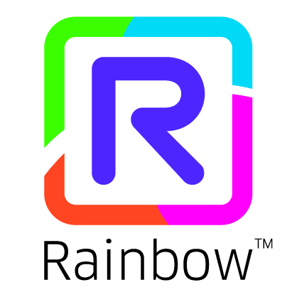 Rainbow logo with word mark and trademark