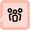 Représentation iconographique de 3 personnes dos à dos sur un fond orange.